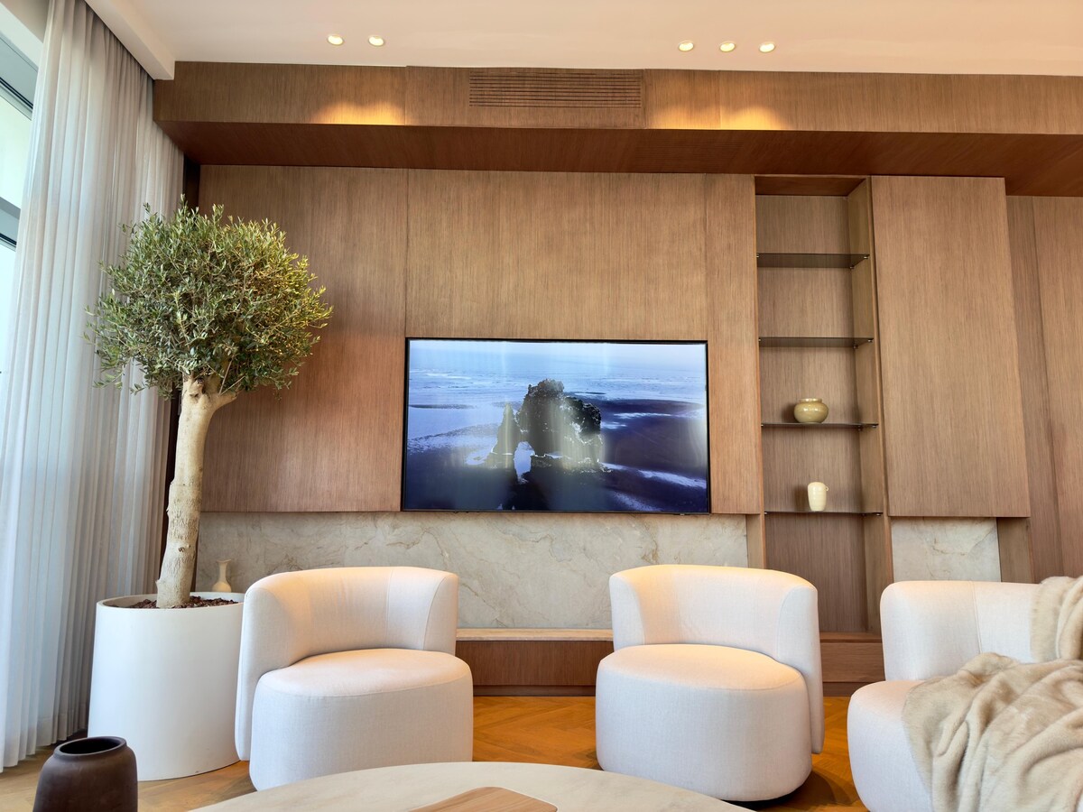 Living room seating and television